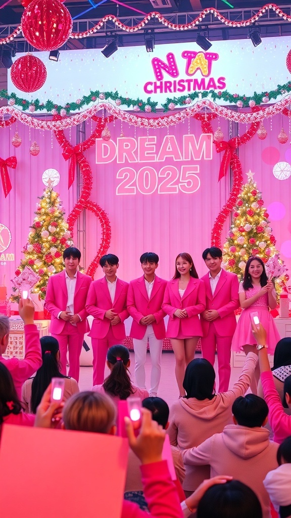NCT Dream NCT Dream performing at Pink Christmas 2025, with members in pink outfits and a festive stage.